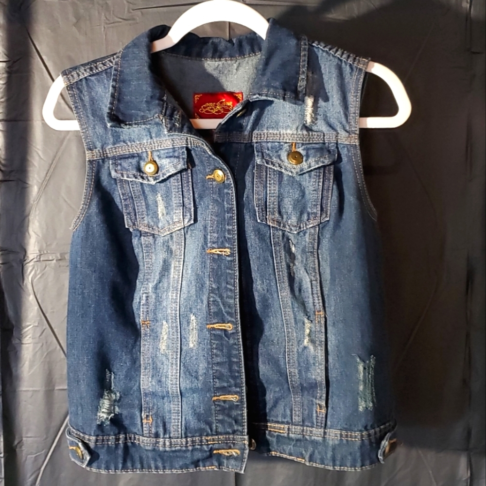 Denim cutoff jean vest